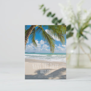Tropical Palm Tree Beach Hochzeit Save the Date Ankündigungspostkarte