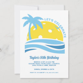 Tropical Palm Tree Beach Ocean Pickleball Party Einladung