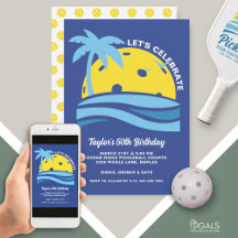 Tropical Palm Tree Beach Ocean Pickleball Party