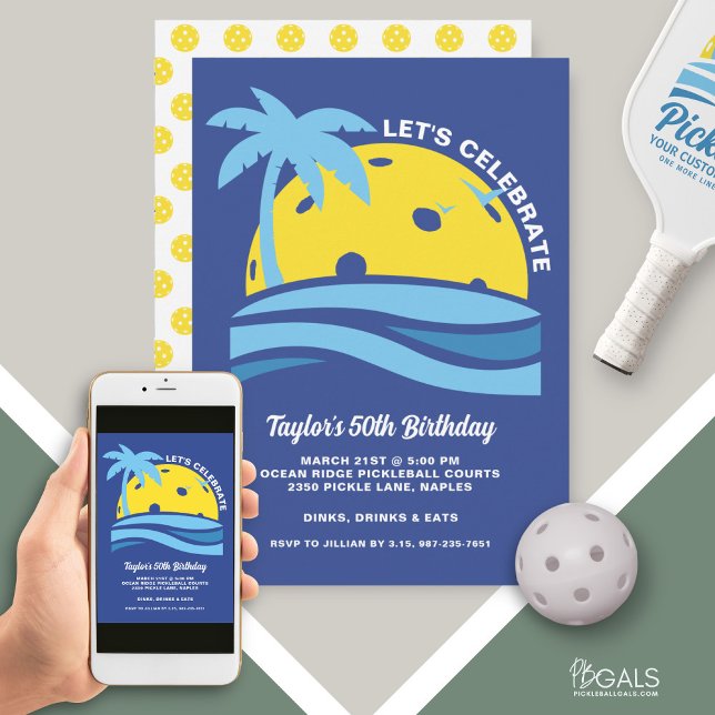 Tropical Palm Tree Beach Ocean Pickleball Party Einladung (Von Creator hochgeladen)