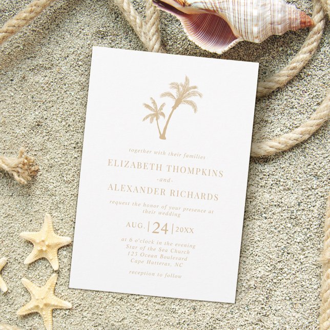 Tropical Palm Tree Beach Sand Beige Hochzeit Einladung (Von Creator hochgeladen)
