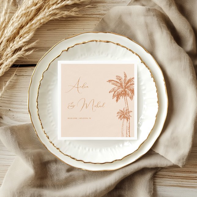 Tropical Palm Tree Beach Sand Terracotta Wedding Serviette (Von Creator hochgeladen)