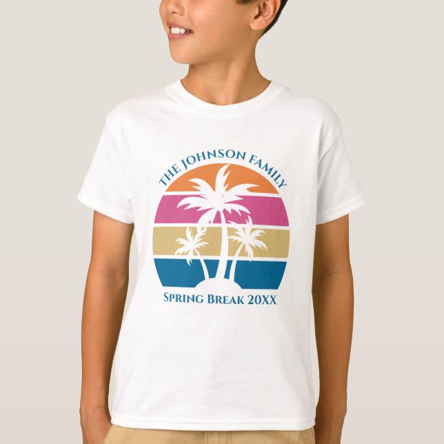 Tropical Palm Tree Beach Trip Sunset Custom Kids T-Shirt (Vorderseite)