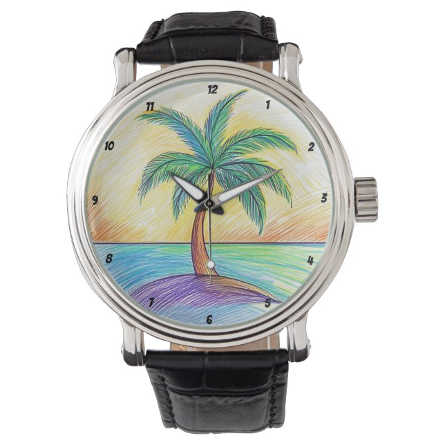 Tropical Palm Tree Beach View  Armbanduhr (Vorderseite)