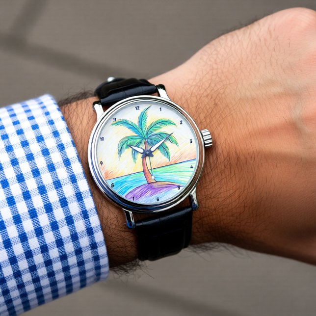 Tropical Palm Tree Beach View  Armbanduhr (Von Creator hochgeladen)