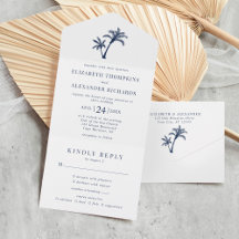 Tropical Palm Tree Beach Wedding Navy Blue