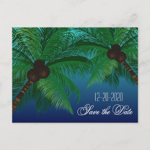 Tropical Palm Tree Beach Wedding retten Sie die Te Ankündigungspostkarte