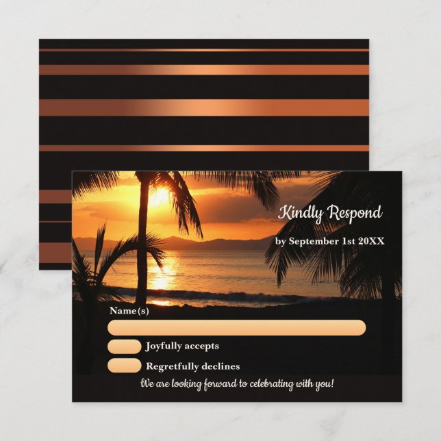 Tropical Palm Tree Beach Wedding RSVP Card Einladung (Vorne/Hinten)