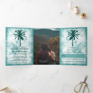Tropical Palm Tree Beach Wedding Suite Dreifach Gefaltete Einladung