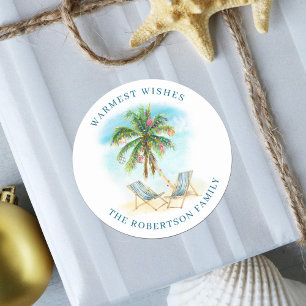 Tropical Palm Tree Beach Weihnachten Runder Aufkleber
