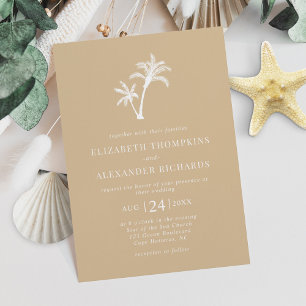 Tropical Palm Tree Beige Beach Sand Wedding Einladung