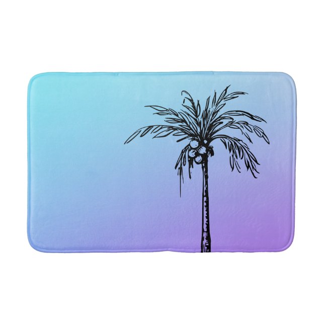 Tropical Palm Tree Black Blue Lila Badematte (Vorderseite)