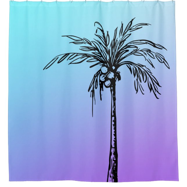 Tropical Palm Tree Black Blue Lila Sky Duschvorhang (Vorderseite)