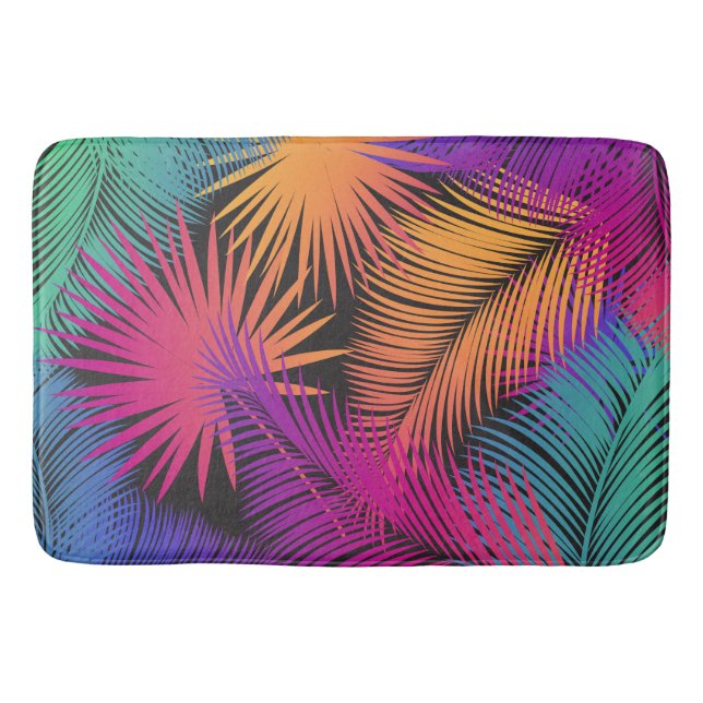 Tropical Palm Tree Blätter Jungle Rainbow Badematte (Vorderseite)