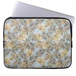 Tropical Palm Tree Blätter Muster Blassblau Gold Laptopschutzhülle