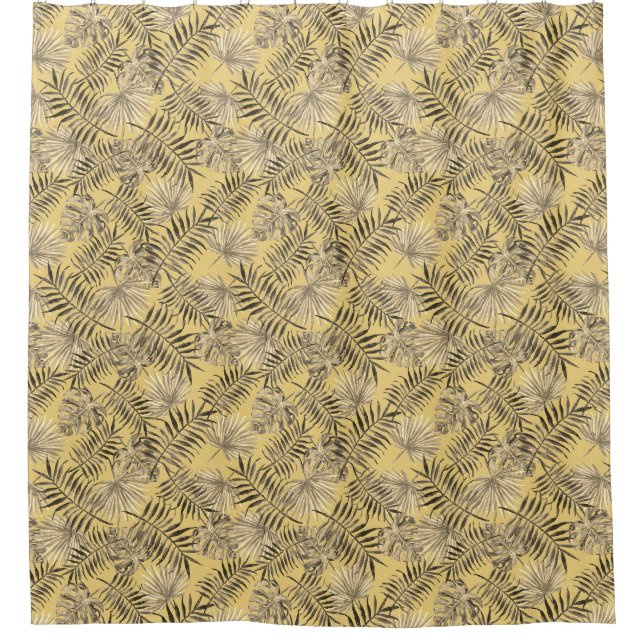 Tropical Palm Tree Blätter Muster Gold Duschvorhang (Vorderseite)