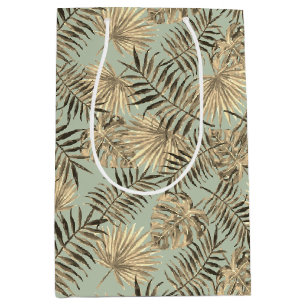 Tropical Palm Tree Blätter Muster Green Gold Mittlere Geschenktüte