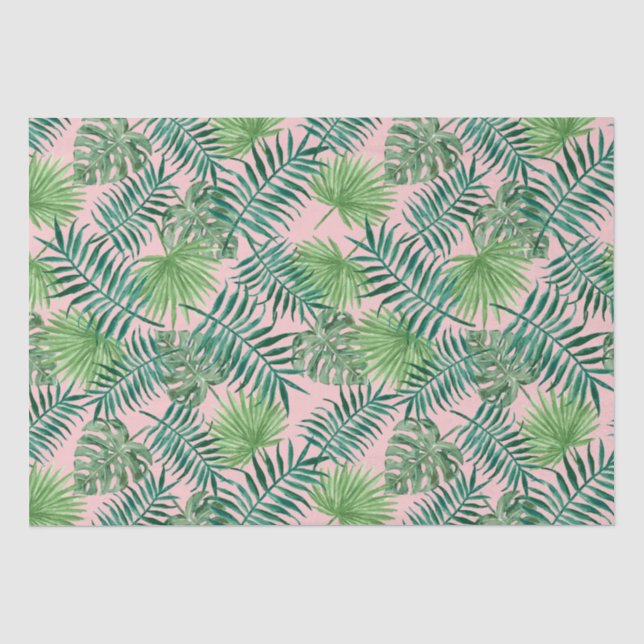 Tropical Palm Tree Blätter Muster Grün rosa Seidenpapier (Vorderseite)