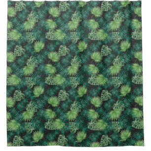 Tropical Palm Tree Blätter Muster Grün Schwarz Duschvorhang