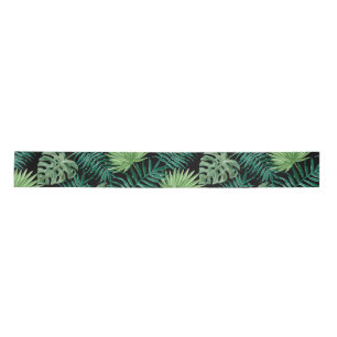 Tropical Palm Tree Blätter Pattern Grün Schwarz Satinband
