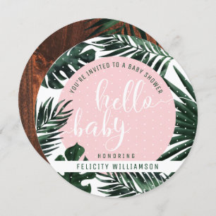 Tropical Palm Tree Blätter & Wood Girl Baby Shower Einladung