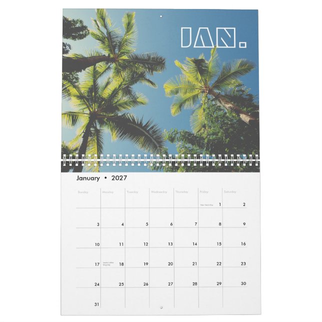 Tropical Palm Tree Blue Sky Retro Sommerblick Kalender (Jan 2027)