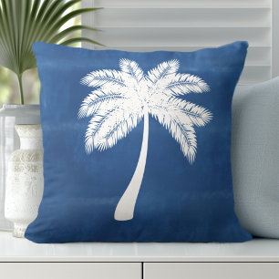 Tropical Palm Tree Blue White Kissen