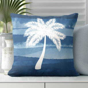 Tropical Palm Tree Blue White Kissen