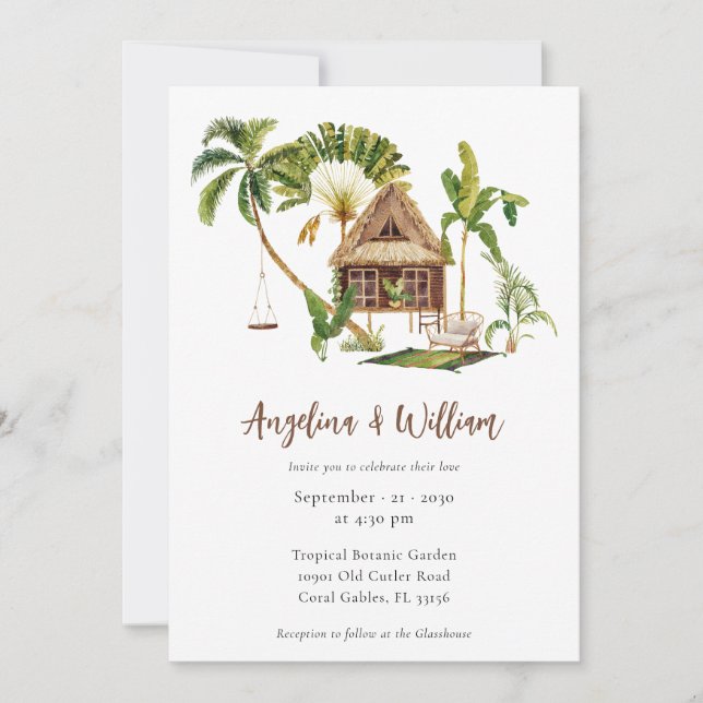 Tropical Palm Tree Botanical Wedding Einladung (Vorderseite)