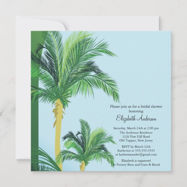 Tropical Palm Tree Bridal Dusche Einladung (Vorderseite)