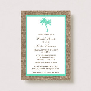 Tropical Palm Tree Burlap Beach Brautparty Einladung