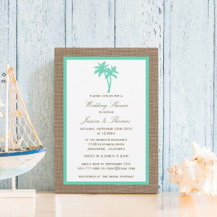 Tropical Palm Tree Burlap Beach Hochzeitsdusche Einladung