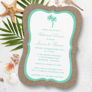 Tropical Palm Tree Burlap Beach Probe Dinner Einladung