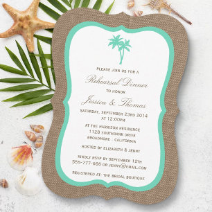 Tropical Palm Tree Burlap Beach Probe Dinner Einladung