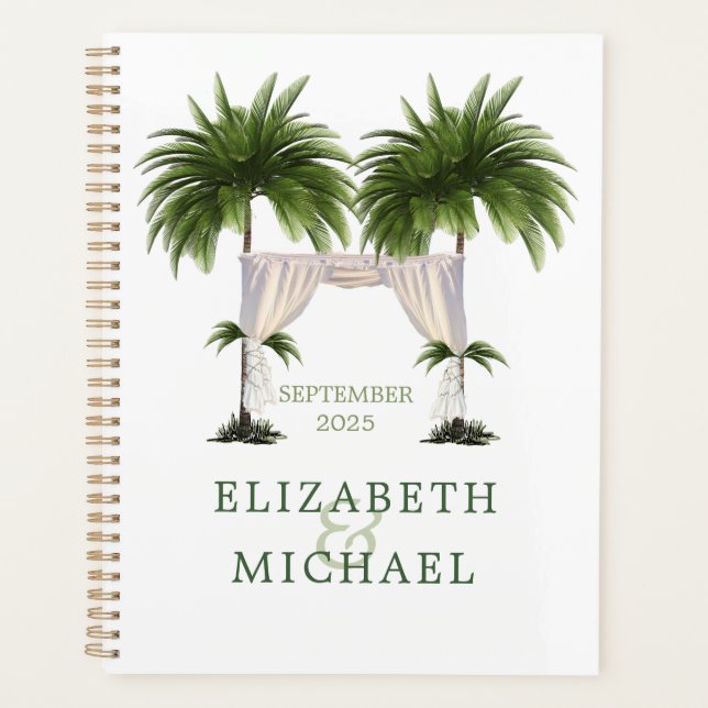 Tropical Palm Tree Chuppah Elegante Moderne Hochze Planer (Vorderseite)