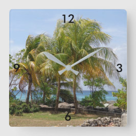 Tropical Palm Tree Clock Quadratische Wanduhr