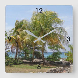 Tropical Palm Tree Clock Quadratische Wanduhr