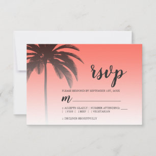 Tropical Palm Tree Coral Beach Hochzeit RSVP Karte