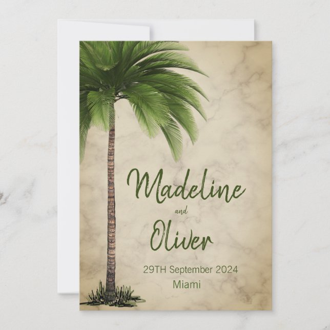 Tropical Palm Tree Elegant Moderne, stilvolle Hoch Einladung (Vorderseite)