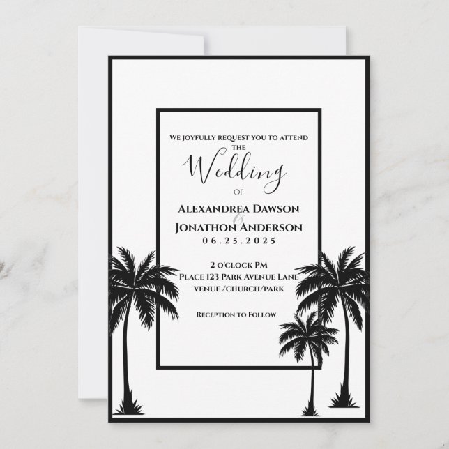 Tropical Palm Tree Elegante Hochzeit Einladung (Vorderseite)