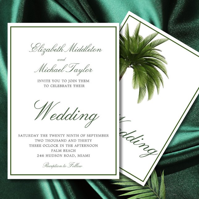 Tropical Palm Tree Elegante Moderne Grüne Hochzeit Einladung (Von Creator hochgeladen)