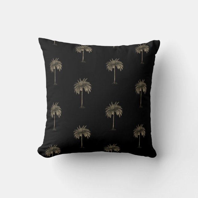 Tropical Palm Tree Elegantes Schwarzes Modern Stil Kissen (Vorderseite)