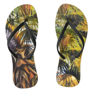 Tropical Palm Tree farbenfrohe Originalgemälde Flip Flops