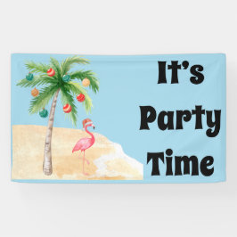 Tropical Palm Tree Flamingo Holiday Party Banner