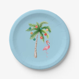 Tropical Palm Tree Flamingo Pappteller