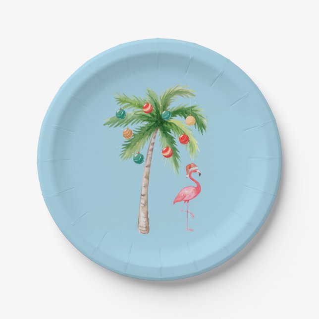 Tropical Palm Tree Flamingo Pappteller (Vorderseite)