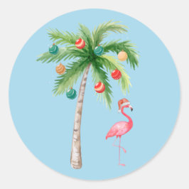 Tropical Palm Tree Flamingo Runder Aufkleber
