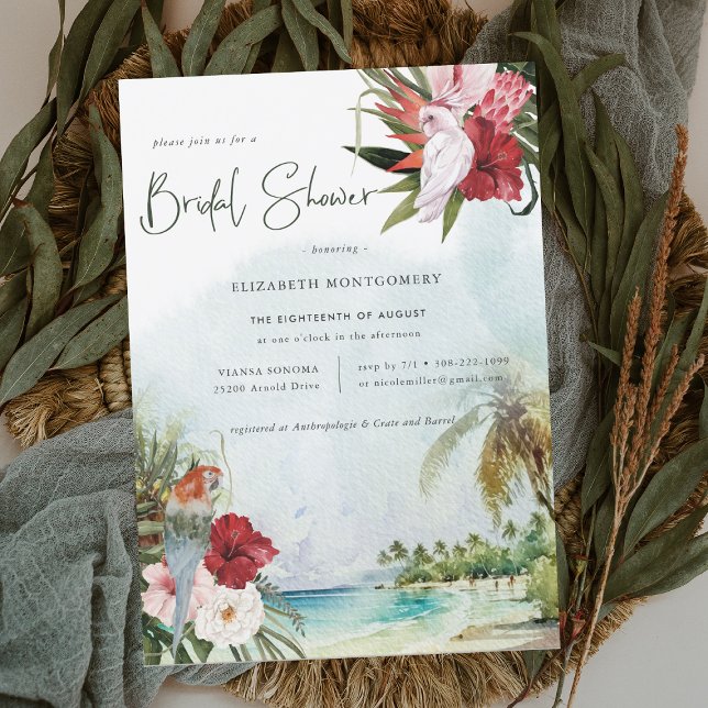 Tropical Palm Tree Floral Beach Brautparty Einladung (Von Creator hochgeladen)