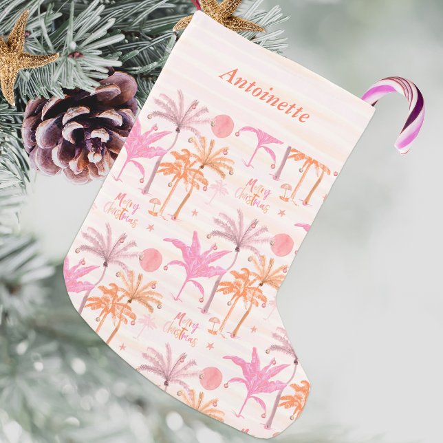 Tropical Palm Tree Frohe Weihnachten Personalisier Kleiner Weihnachtsstrumpf (Von Creator hochgeladen)