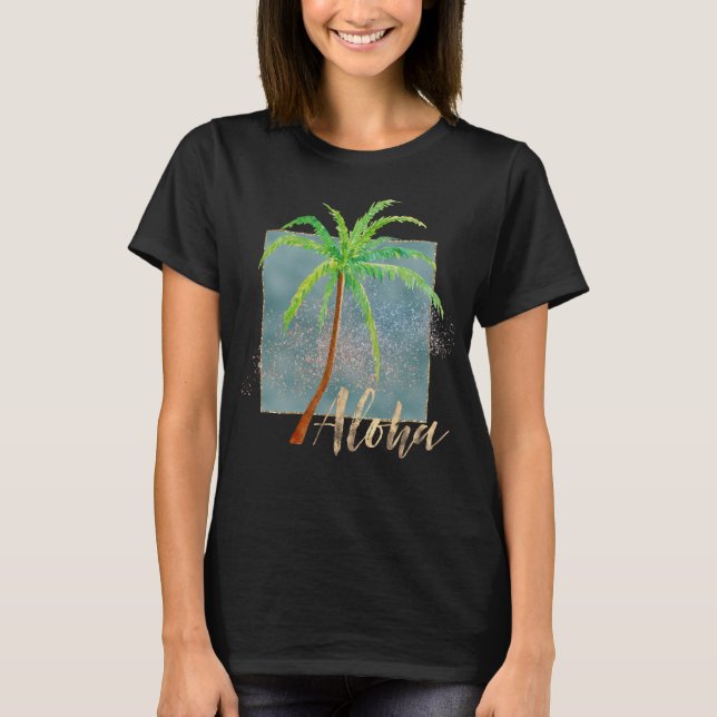 Tropical Palm Tree Gold Aloha Sparkle T-Shirt (Vorderseite)